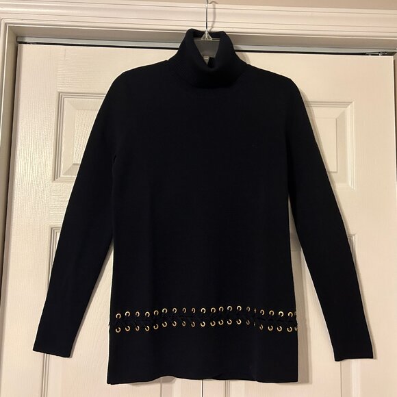 TORY BURCH Harley Sz XS S Navy Blue 100% Wool Turtleneck Long Sweater Coat Set - Picture 13 of 16